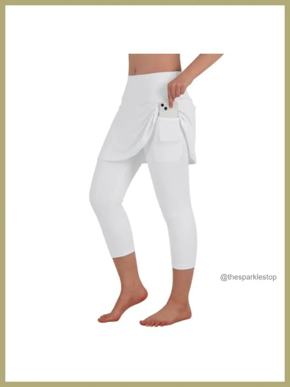 Women's Tennis Skirted Leggings with Pockets Capri Yoga Skort High Waisted